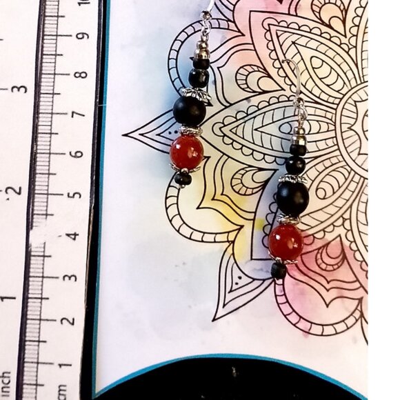 OBSIDIAN, CARNELIAN, SILVERY BALI STYLE ACCENTS - Picture 9 of 9